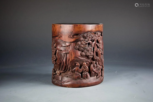 A Chinese carved bamboo 'figural' brush pot