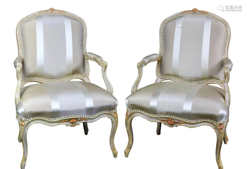 A pair of period Louis XV fauteuils circa 1…