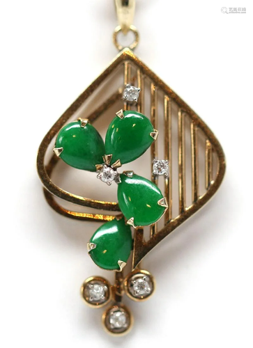 Jadeite, diamond, 14k yellow gold pendant-…