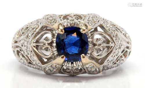 Sapphire, diamond, 18k white gold ring