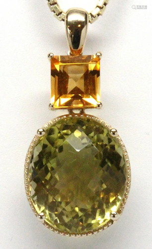 Citrine, quartz, 14k yellow gold pendant