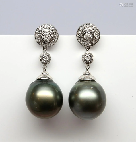 Pair of Tahitian cultured pearl, diamond, …