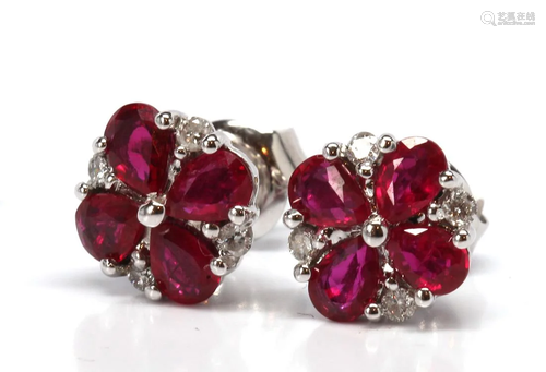 Pair of ruby, diamond, 14k white gold…