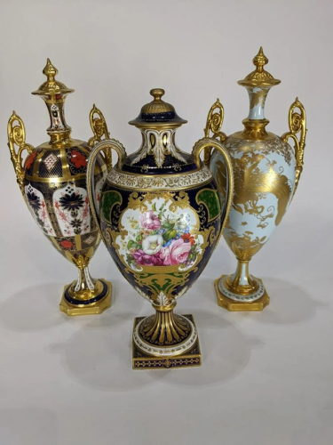 (lot of 3) Royal Crown Derby porcelain urns