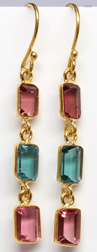 Pair of tourmaline, 18k yellow gold earrings