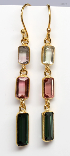 Pair of tourmaline, 18k yellow gold earrings