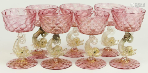 Murano pink quilted pattern glass goblets