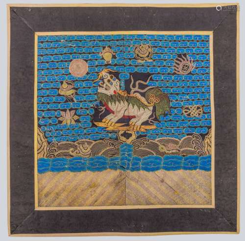 An Embroidered Military Officials Rank Badge of a Qilin, Buzi, China, Qing Dynasty.
