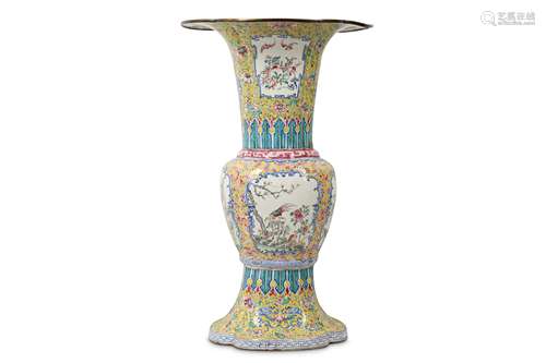 A LARGE CHINESE FAMILLE ROSE CANTON ENAMEL VASE, GU.