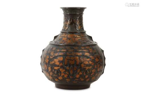 A CHINESE ARCHAISTIC GILT-SPLASH BRONZE VASE.