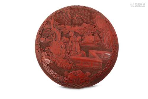 A CHINESE CIRCULAR CINNABAR LACQUER 'LADIES' BOX AND COVER.
