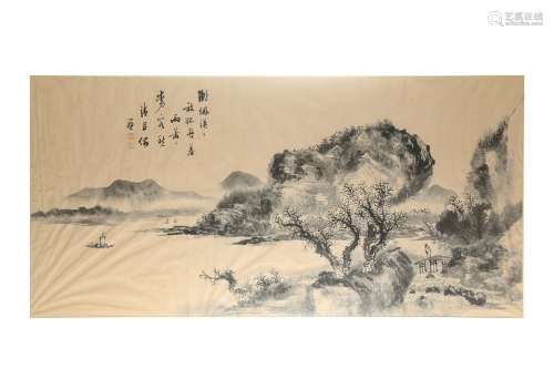 LI KUIYUAN, A CHINESE INK ON PAPER FRAMED LANDSCAPE PAINTING.