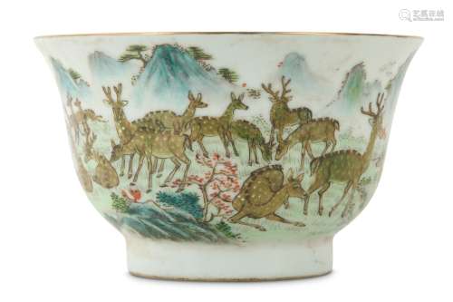 A CHINESE FAMILLE ROSE 'DEER' CUP.