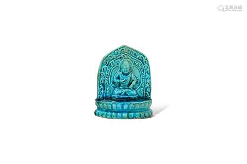 A CHINESE TURQUOISE-GLAZED PORTABLE BUDDHIST SHRINE.