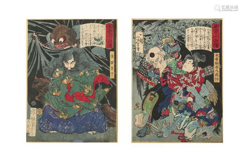 A COLLECTION OF JAPANESE WOODBLOCK PRINTS BY KUNIYOSHI, KUNISADA, YOSHITOSHI AND OTHERS.