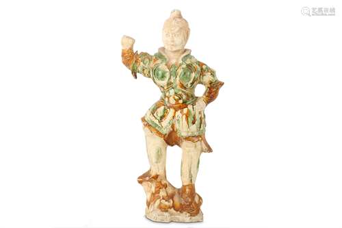 A CHINESE SANCAI-GLAZED POTTERY FIGURE OF LOKAPALA.