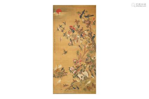 A CHINESE 'HUNDRED BIRDS' HANGING SCROLL.
