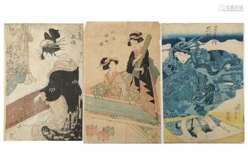 A COLLECTION OF JAPANESE WOODBLOCK PRINTS BY TOYOKUNI, SHUNKO, SHUNCHO, KUNISADA AND OTHERS.