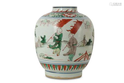 A CHINESE FAMILLE VERTE 'IMMORTALS' LANTERN VASE.