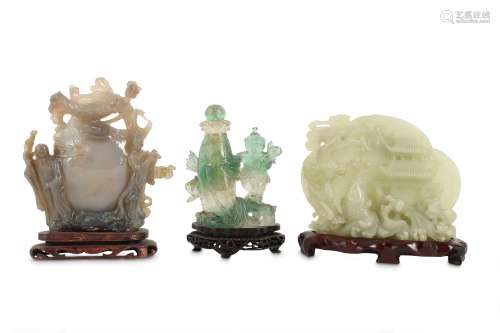 THREE CHINESE HARDSTONE CARVINGS.