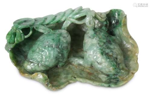 A CHINESE APPLE-GREEN JADEITE 'THREE-LEGGED TOAD' CARVING.