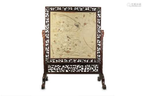 A CHINESE EMBROIDERED SILK 'BIRDS' SCREEN.