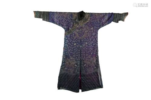 A CHINESE BLUE-GROUND GAUZE 'DRAGON' ROBE.