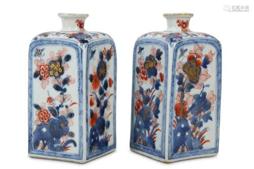 A PAIR OF CHINESE IMARI SQUARE-SECTION BOTTLES.