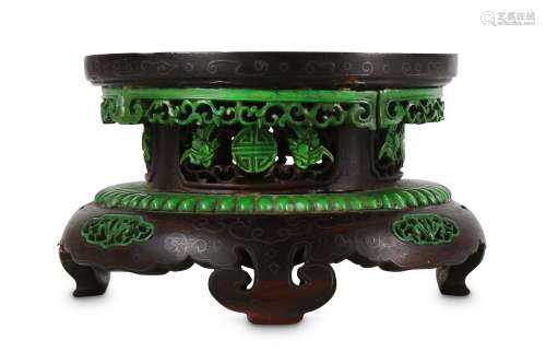A CHINESE SILVER-INLAID BONE-INSET ZITAN STAND.