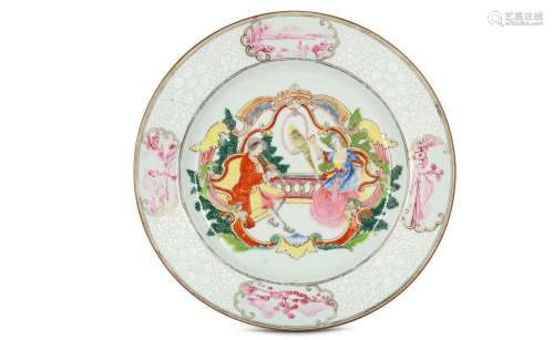 A CHINESE FAMILLE ROSE EUROPEAN SUBJECT DISH.