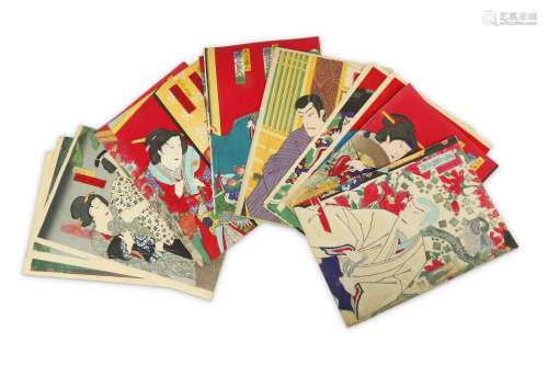 A COLLECTION OF JAPANESE WOODBLOCK PRINTS BY KUNICHIKA AND OTHERS.