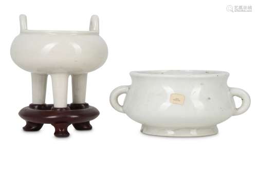 TWO CHINESE WHITE-GLAZED INCENSE BURNERS.