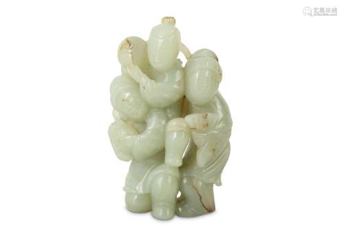 A CHINESE PALE CELADON JADE 'THREE BOYS' GROUP.