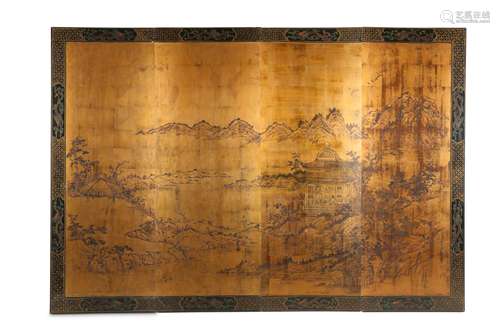 A CHINESE FOUR-PANEL LACQUER 'LANDSCAPE' SCREEN.