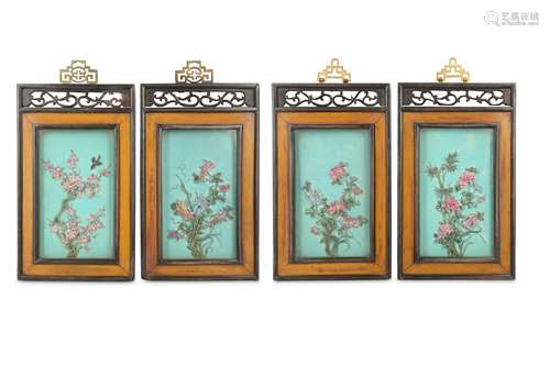 A SET OF FOR CHINESE FAMILLE ROSE 'BLOSSOMS' PLAQUES.