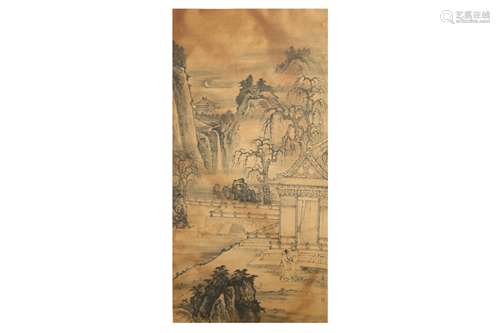 WANG WEN (1497 – 1576). FIGURES ON A GARDEN VERANDA.