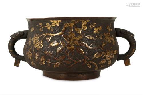 A CHINESE PARCEL-GILT BRONZE 'BLOSSOMS' INCENSE BURNER.