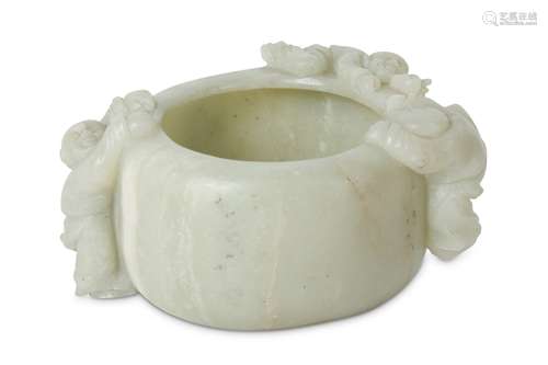 A CHINESE PALE CELADON JADE BRUSH WASHER.