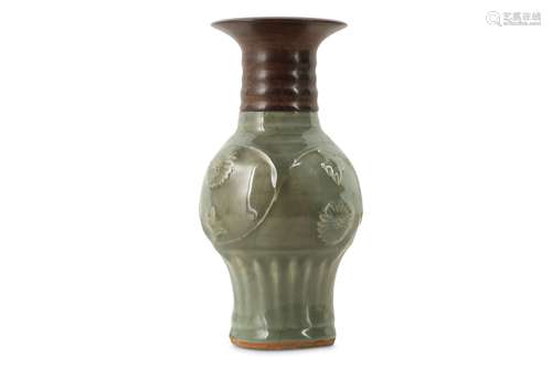 A CHINESE LONGQUAN CELADON MOULDED VASE.