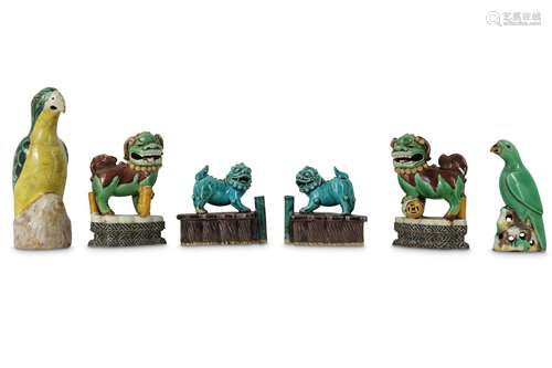 A GROUP OF SIX CHINESE POTTERY ANIMALS.