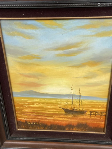 Framed Oil on Canvas Ocean Landscape …