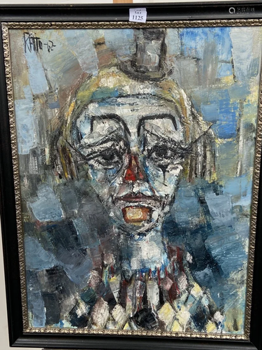 Framed Acrylic on Canvas, Sad Clown, Signe…