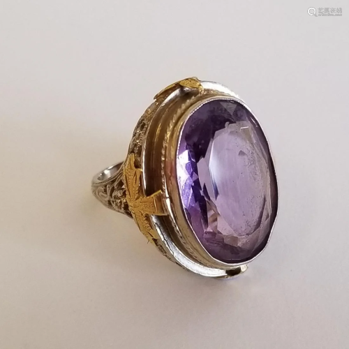 Amethyst, Yellow and White Gold Ring.