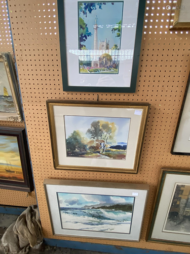 Three Framed Watercolors, each signed …