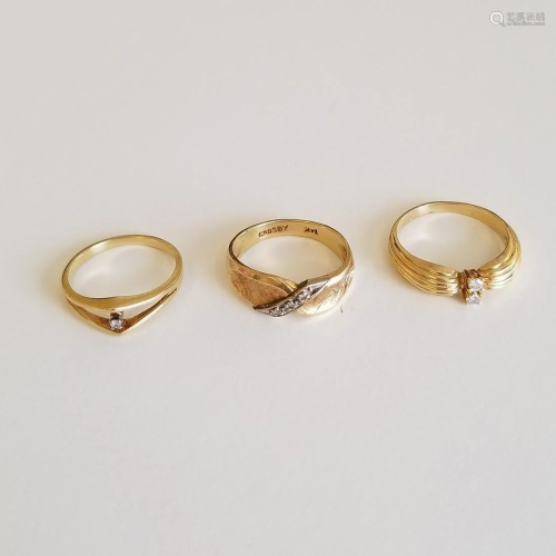 Collection of Three Diamond, 14k Yellow Gold…