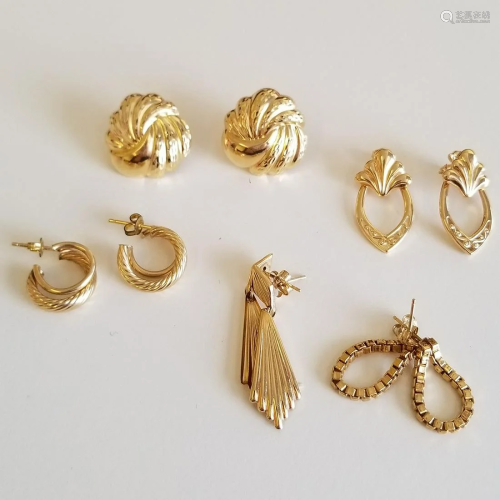 Collection of Five Pairs of 14k Yellow Gold …