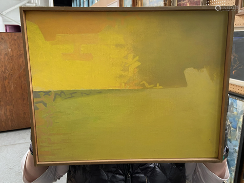 Oil on Canvas, Mid Century Abstract in Yellow,…