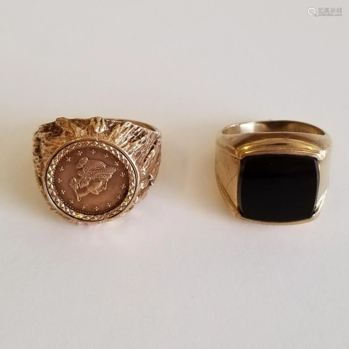Collection of Two Black Onyx, Coin Form, 9k…