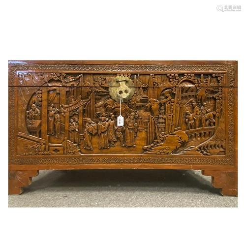 Chinese Carved Wood Storage Chest