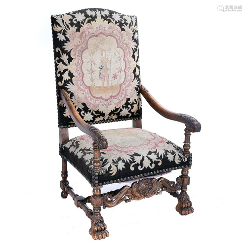 Baroque Style Rein Back Needlepoint Chair